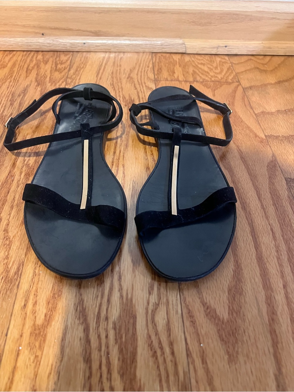 Ferragamo Black Sandals suede with Gold Accent